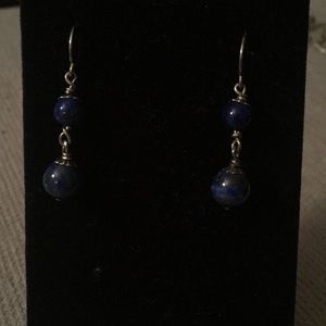 Sterling Silver Natural Lapis Dangle Earrings